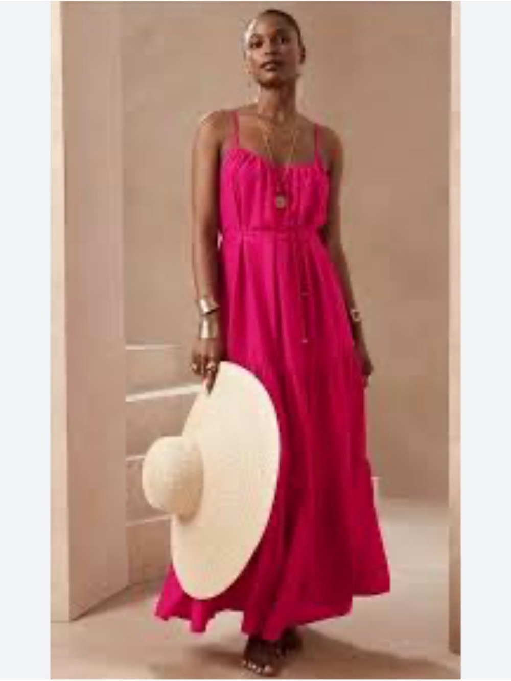 Banana Republic Hot Pink Maxi Dress with Spaghetti Straps
